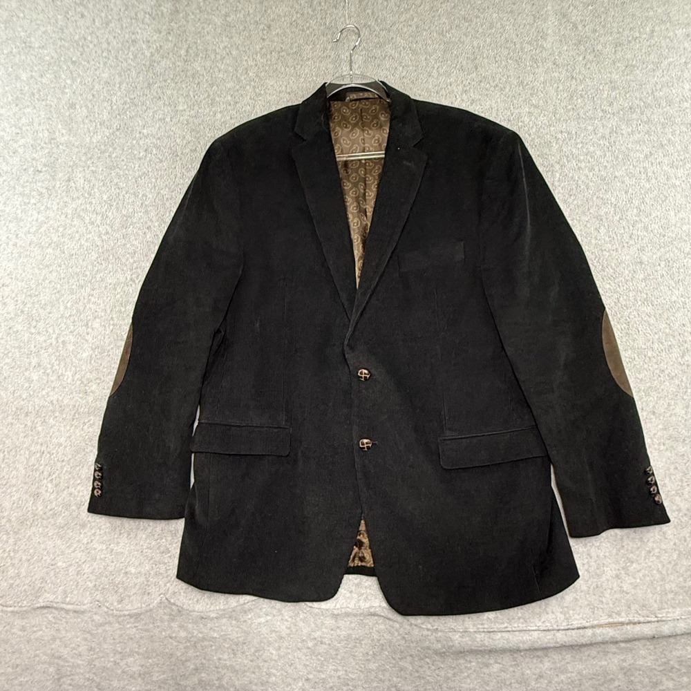 Chaps Corduroy Blazer Mens 44R Black Elbow Patches Academic Style